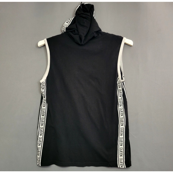 On Fire Hooded Top Womens 1X Black White Queen Graphic Drawstring Sleeveless - Picture 9 of 10